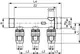 TECE-Verteiler mit zwei Anschlüssen, schematische Darstellung mit Maßangaben und Rohranschlüssen. Technische Zeichnung zur Montage und Dimensionierung.